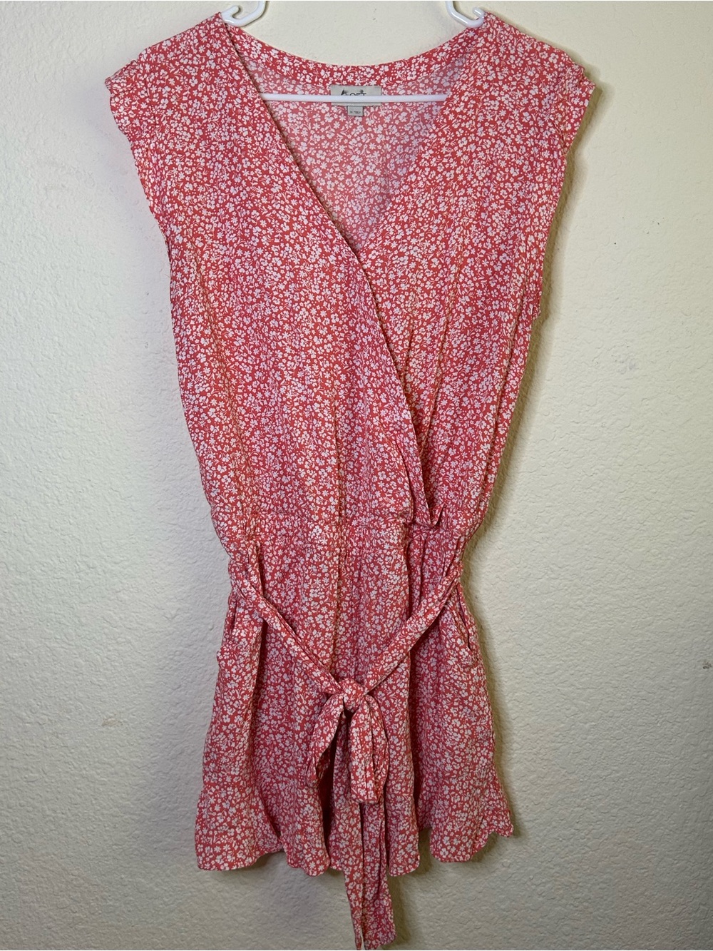 Loft Orange White Floral Wrap Romper with Tie Waist Medium Summer Light Beach